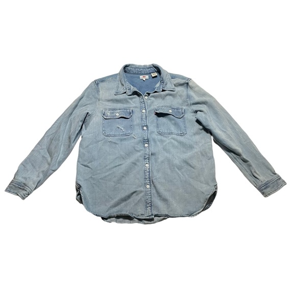Levi’s Distressed Casual Light Wash Denim Jean Jackets Button Up Closure Size XL - Picture 2 of 7